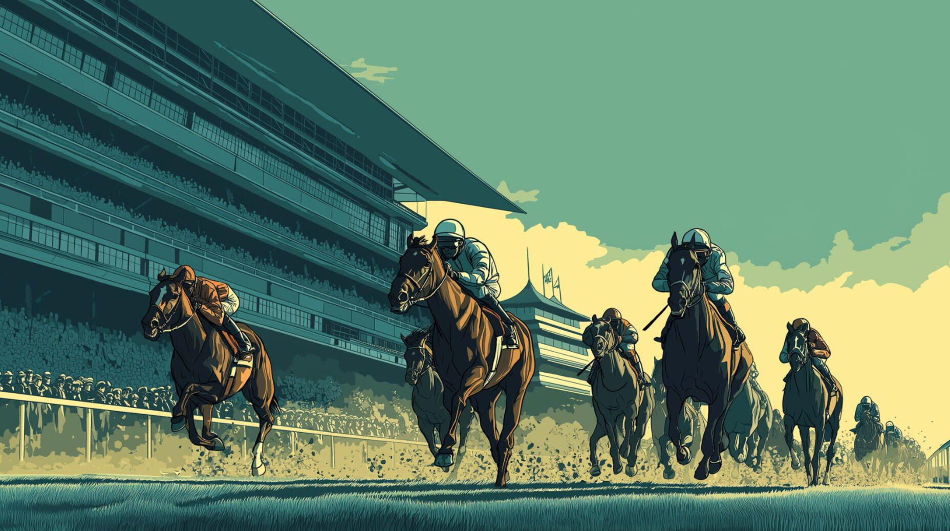 Horse Racing in the US A group of horses running in American race